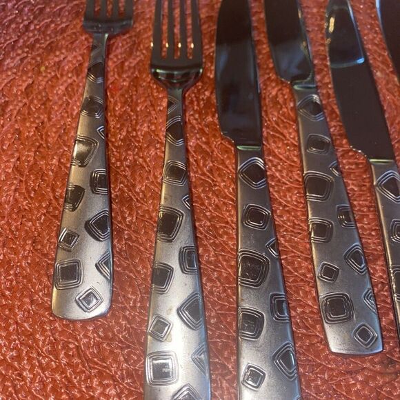 Cambridge Bedrock Sand Flatware Geometric Mod 3 Salad Fork/2 Dinner Fork/4 Knife - Picture 6 of 9